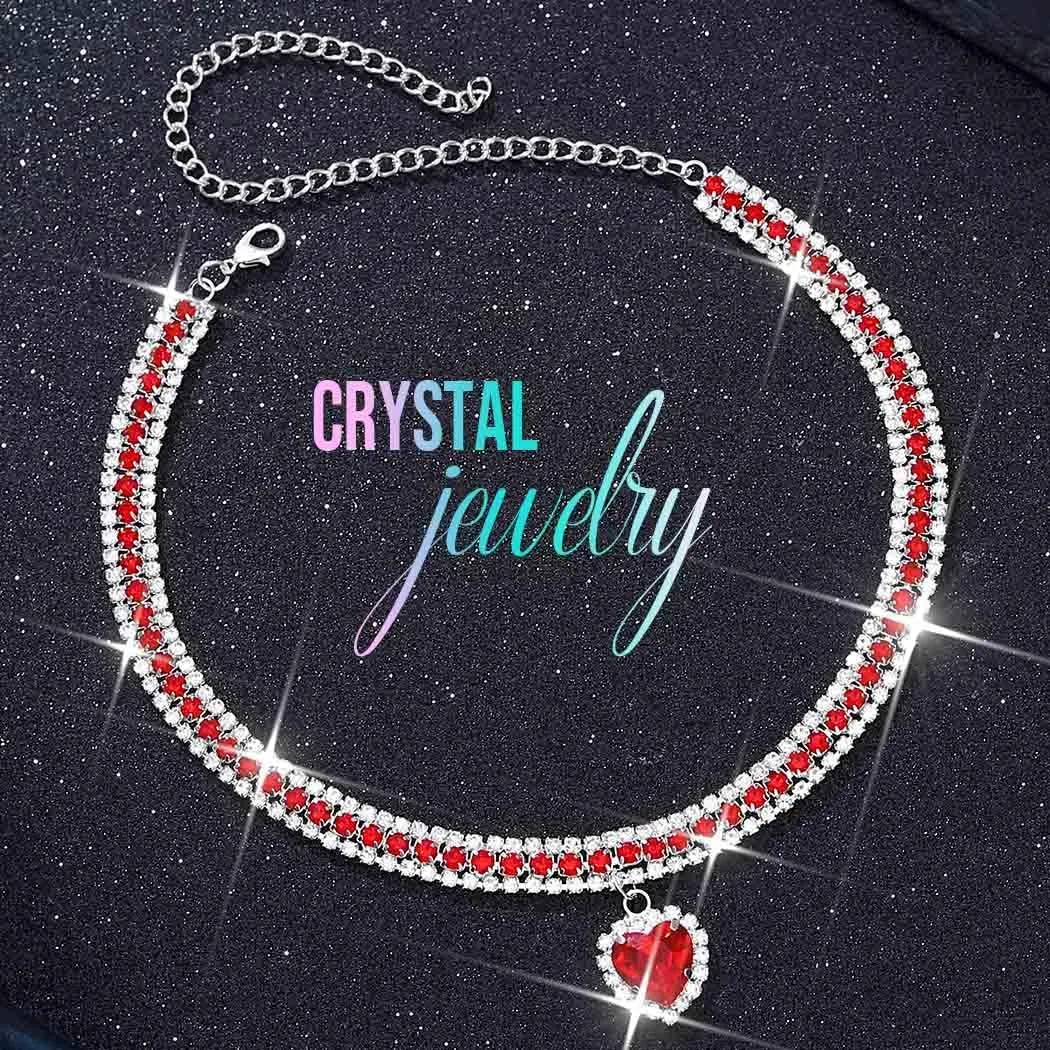 CLOACE Rhinestone Choker Necklace Heart Pendant Diamond Row Necklaces Sparkly Crystal Prom Chain Jewerly Accessories for Women