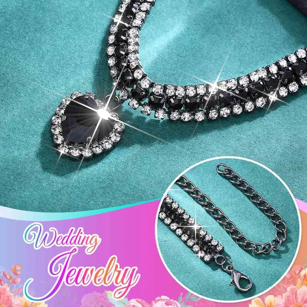 CLOACE Rhinestone Choker Necklace Heart Pendant Diamond Row Necklaces Sparkly Crystal Prom Chain Jewerly Accessories for Women