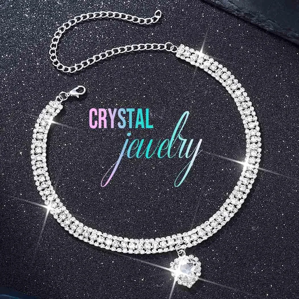 CLOACE Rhinestone Choker Necklace Heart Pendant Diamond Row Necklaces Sparkly Crystal Prom Chain Jewerly Accessories for Women