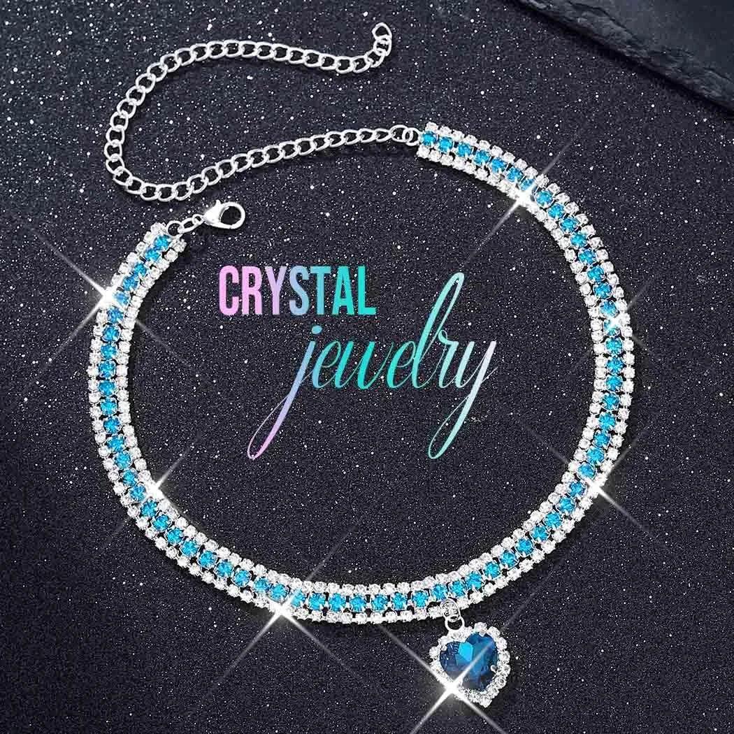 CLOACE Rhinestone Choker Necklace Heart Pendant Diamond Row Necklaces Sparkly Crystal Prom Chain Jewerly Accessories for Women