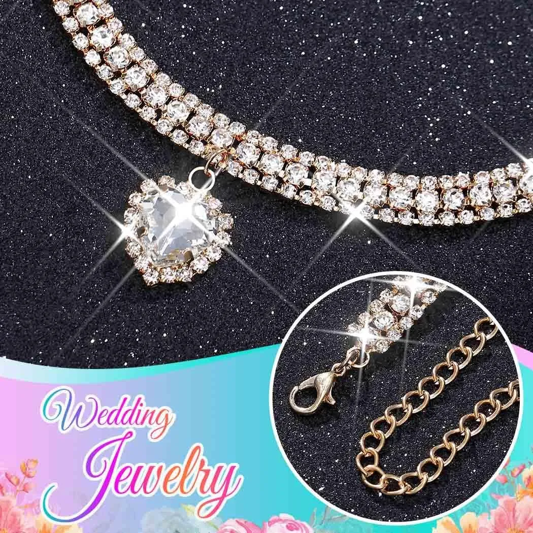 CLOACE Rhinestone Choker Necklace Heart Pendant Diamond Row Necklaces Sparkly Crystal Prom Chain Jewerly Accessories for Women