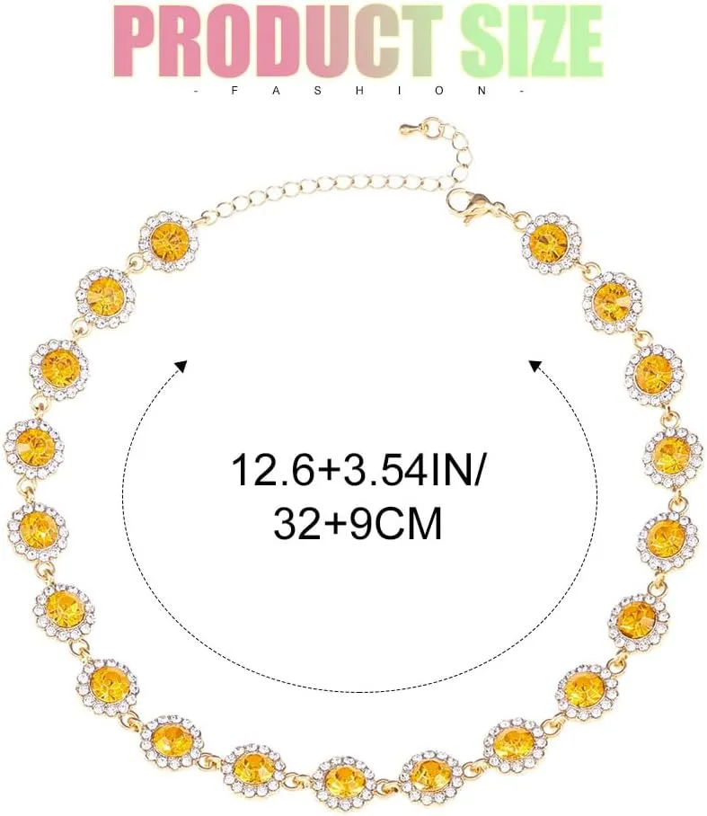 Colorful Crystal Choker Necklace Sparkly Rhinestone Chokers Necklaces Gold Chain Party Prom Neck Jewelry for Women