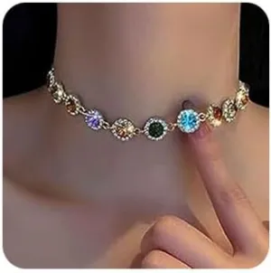 Colorful Rhinestone Necklace Sparkly Rhinestone Chokers Party Prom Necklaces Jewelry for Women