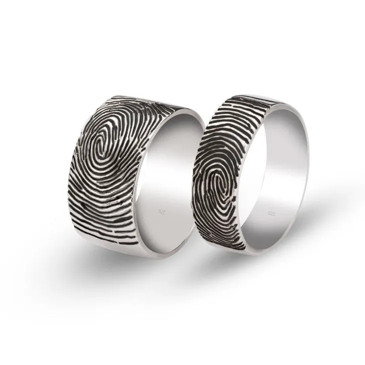 Couples Rings Set of 2 Fingerprints Personalized,Mother&#39;s Day Gift,Birthday gift,Anniversay gift,Valentine gift,HIS & HERS,Couples Jewelry