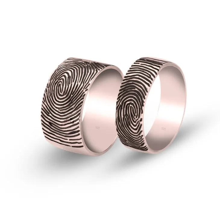 Couples Rings Set of 2 Fingerprints Personalized,Mother&#39;s Day Gift,Birthday gift,Anniversay gift,Valentine gift,HIS & HERS,Couples Jewelry
