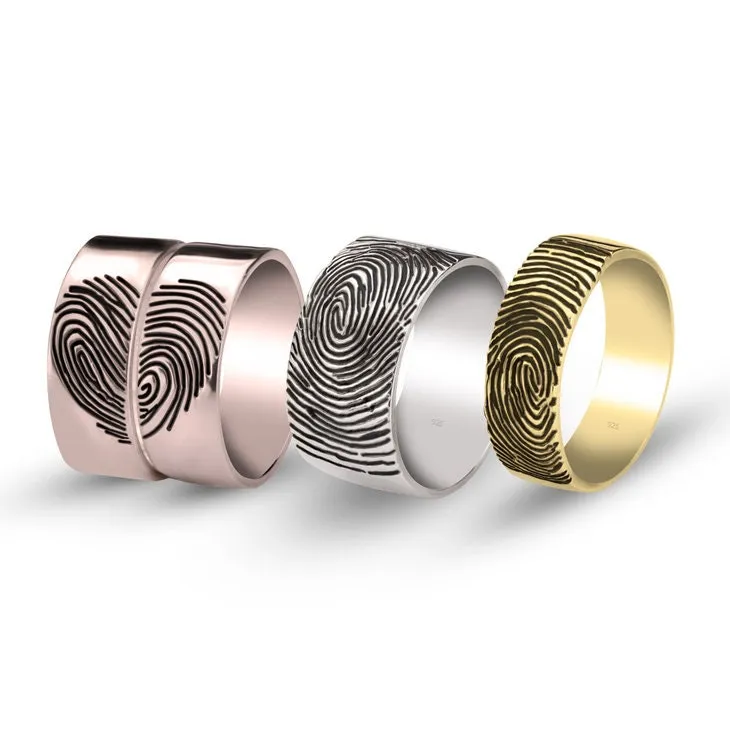 Couples Rings Set of 2 Fingerprints Personalized,Mother&#39;s Day Gift,Birthday gift,Anniversay gift,Valentine gift,HIS & HERS,Couples Jewelry