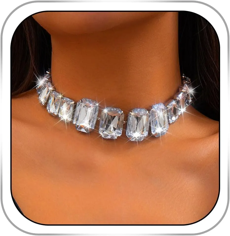 Crystal Choker Necklace Sparkle Rhinestones Collar Necklace Wedding Bride Necklace Jewelry for Women