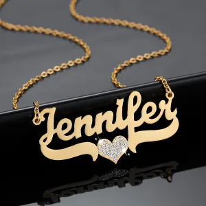 Crystal Heart Custom Stainless Steel Names Necklace  QN20338