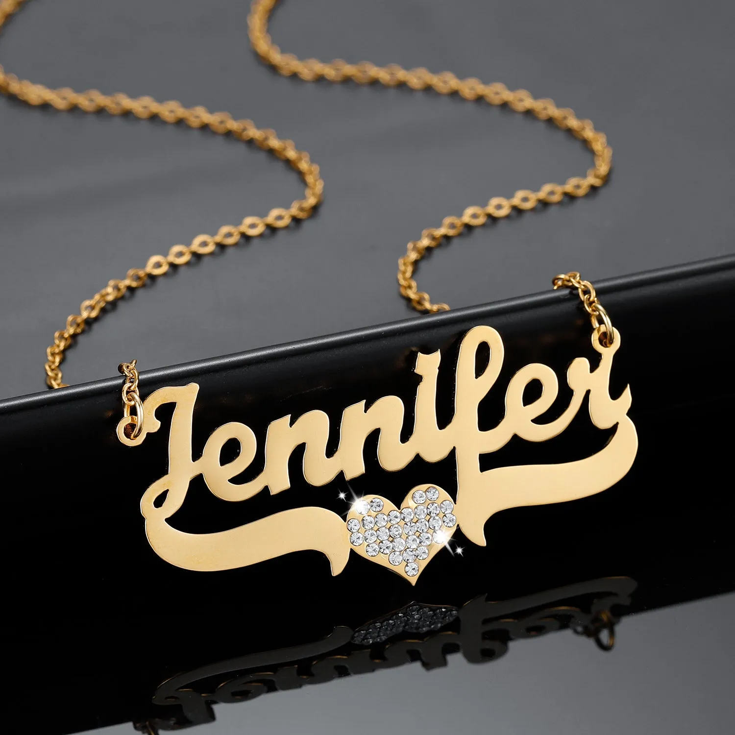 Crystal Heart Custom Stainless Steel Names Necklace  QN20338