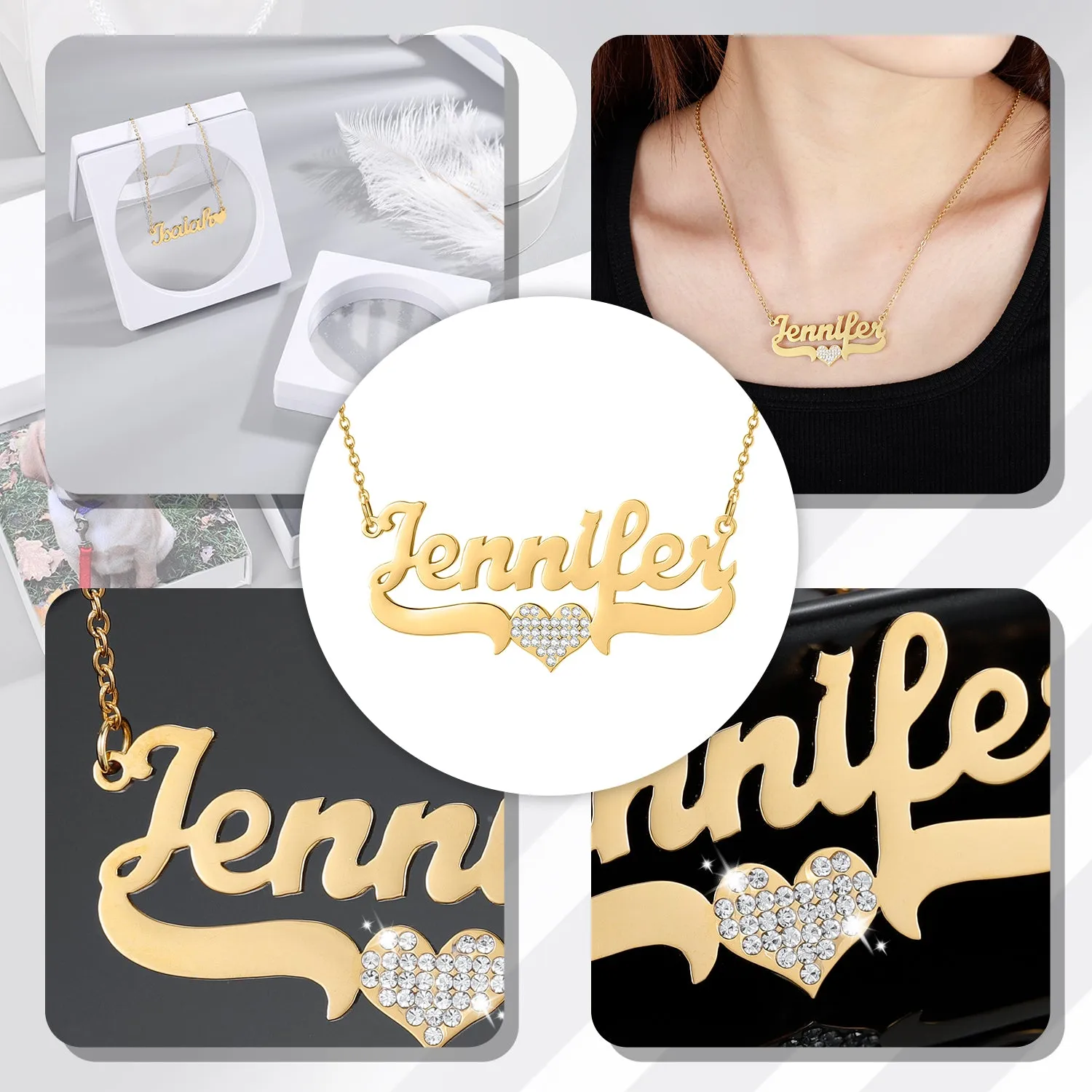 Crystal Heart Custom Stainless Steel Names Necklace  QN20338