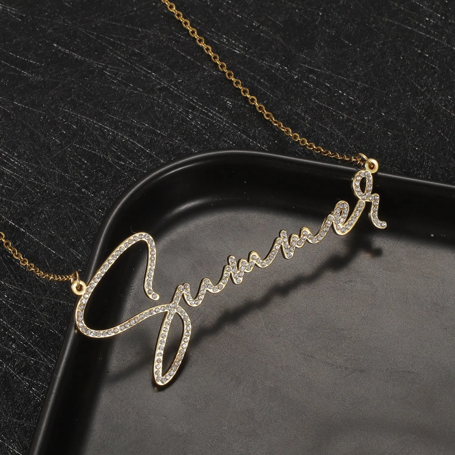 Crystal Signature Font Necklace QDN3015
