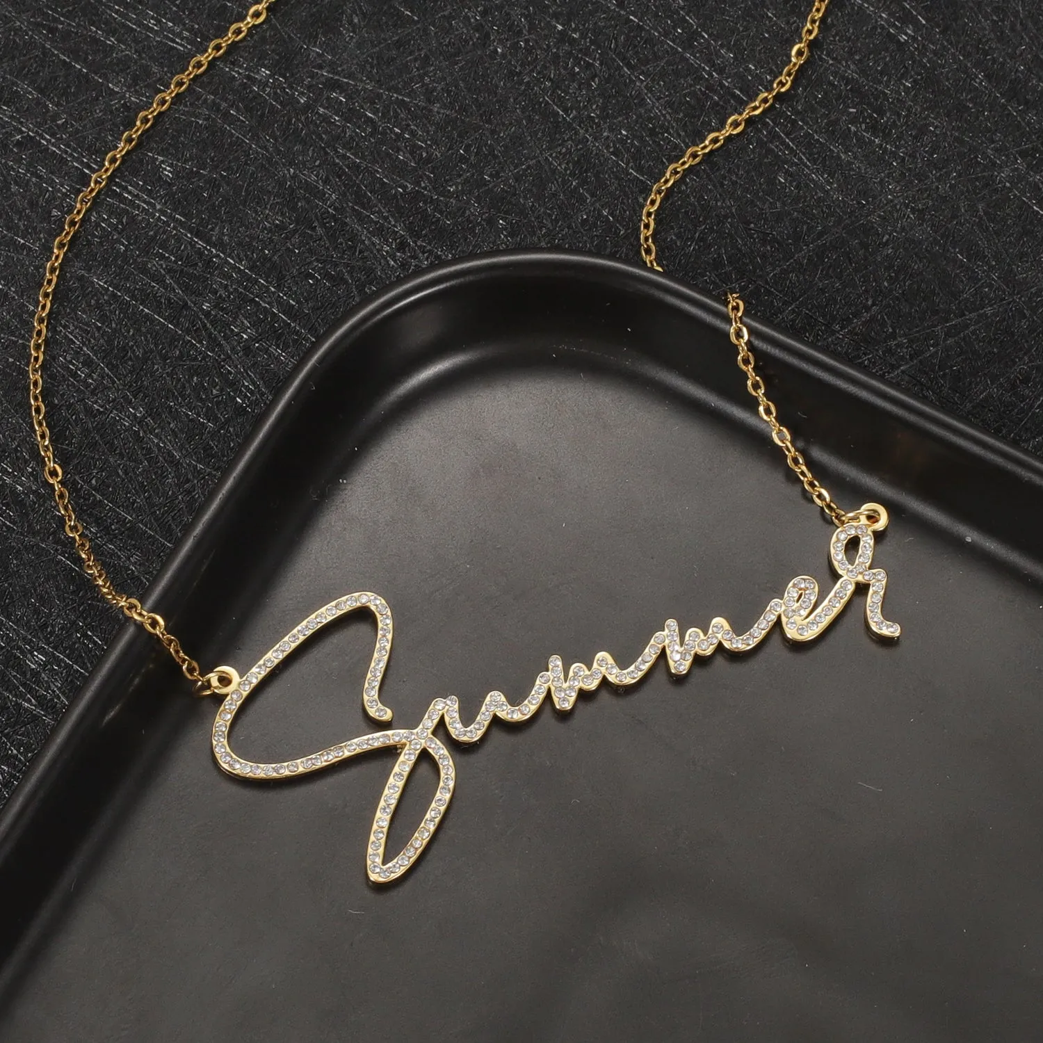 Crystal Signature Font Necklace QDN3015
