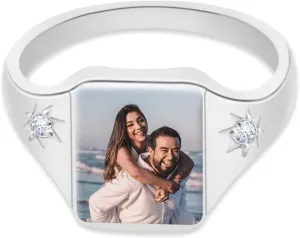 Custom Photo Ring Personalized Birthstone Rings Picture Ring for women Customized Memorial Jewelry Promise Rings Wedding Anniversary Birthday Gift for Lover