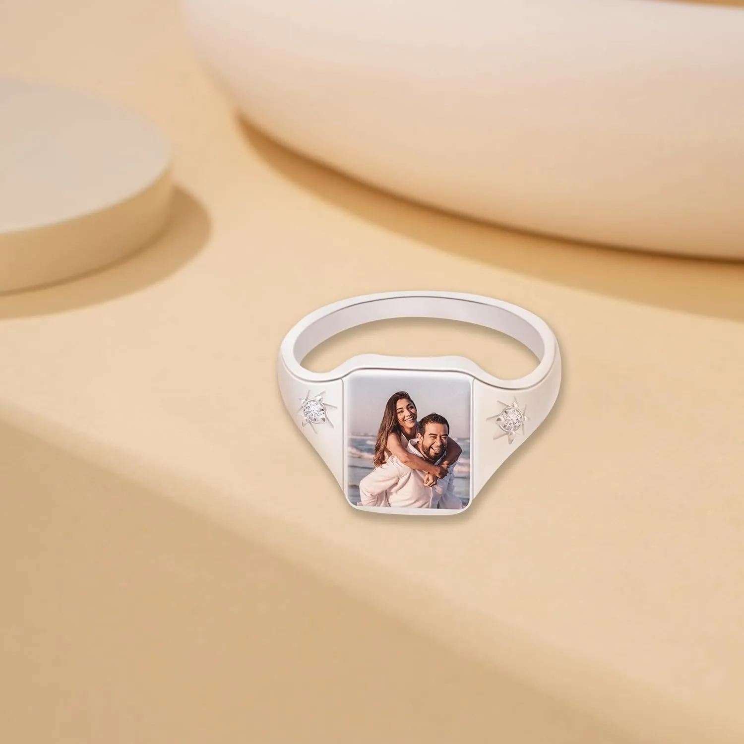 Custom Photo Ring Personalized Birthstone Rings Picture Ring for women Customized Memorial Jewelry Promise Rings Wedding Anniversary Birthday Gift for Lover