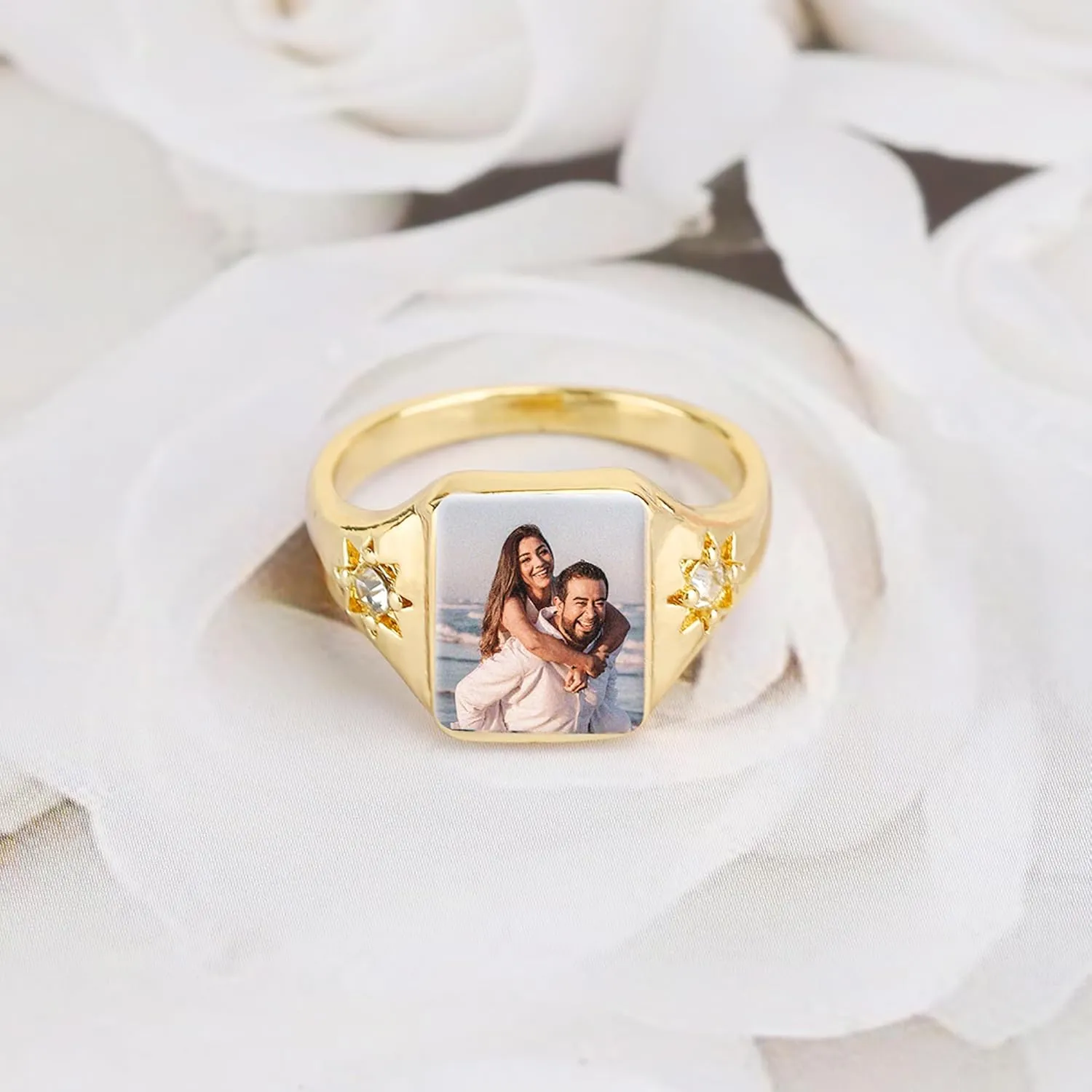 Custom Photo Ring Personalized Birthstone Rings Picture Ring for women Customized Memorial Jewelry Promise Rings Wedding Anniversary Birthday Gift for Lover