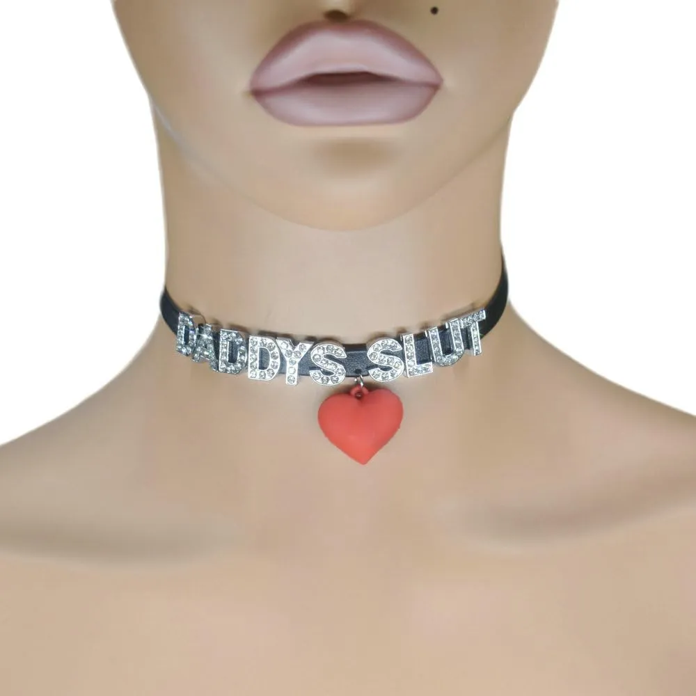 Daddy's Slut Choker Necklaces,Rhinestone DDLG Chokers For Women Honey Princess Hotwife,Cute Sexy Dad Adult Collar For Girls,Letters Artifical Crystal Necklace,Faux Leather Rhinestone Daddy Chokers Jewelry