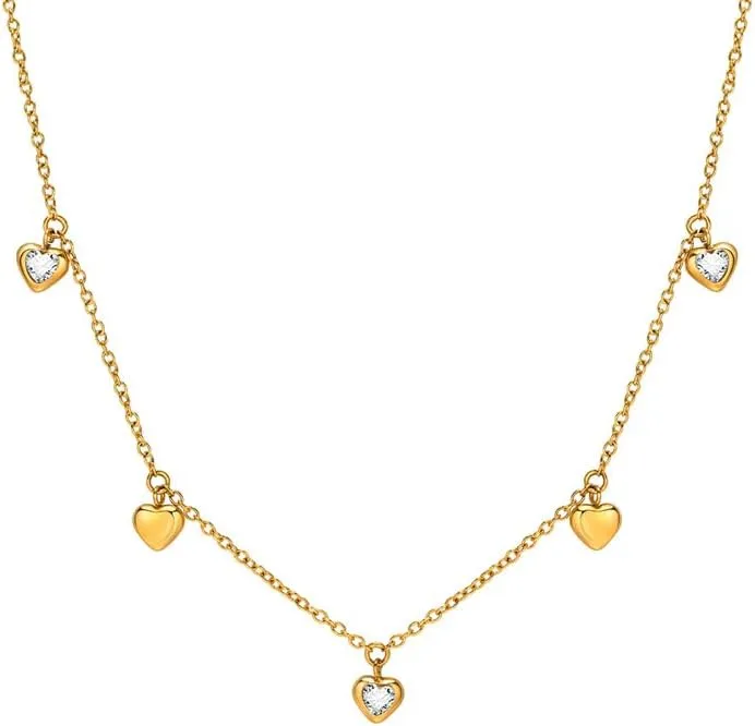 Dainty CZ Heart Choker Necklace for Women Minimalist 14k Gold Plated Stainless Steel Crystal Love Heart Shaped Pendant Statement Chain Adjustable Choker Necklaces Fashion Jewelry for Her Bff