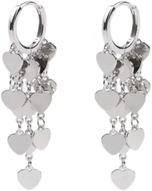 Dainty Heart Charm Long Tassel Small Hoop Earrings for Women Silver Plated Love Hearts Cluster Dangle Drop Earring Elegant Luxury Huggie Hoops Hypoallergenic Fashion Trendy Valentine's Day Jewelry Gift