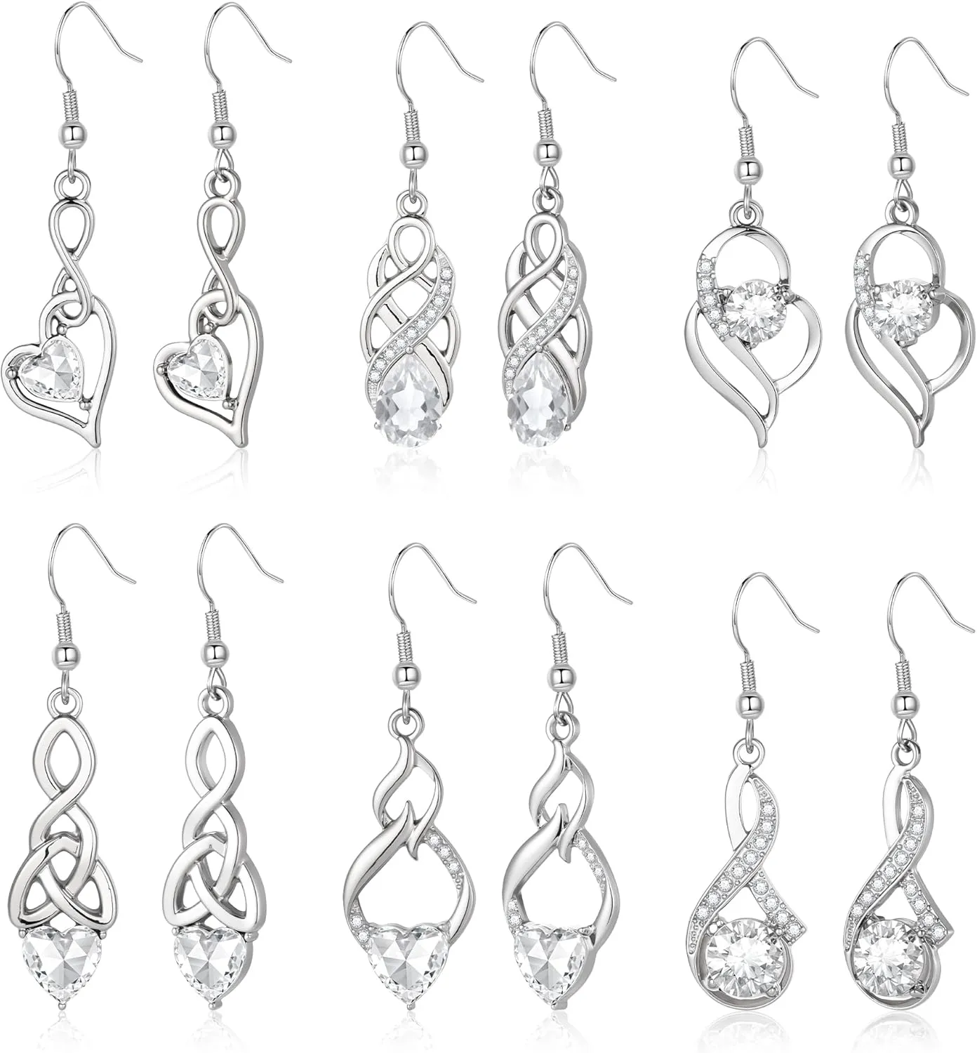 Dangle Earrings Set for Women Multiple Leverback Drop Earrings Silver Hypoallergenic Crystal Dangle Leverback Earring Sets Fashion Cubic Zirconia Earring Sets Trendy Jewelry Gifts for Women