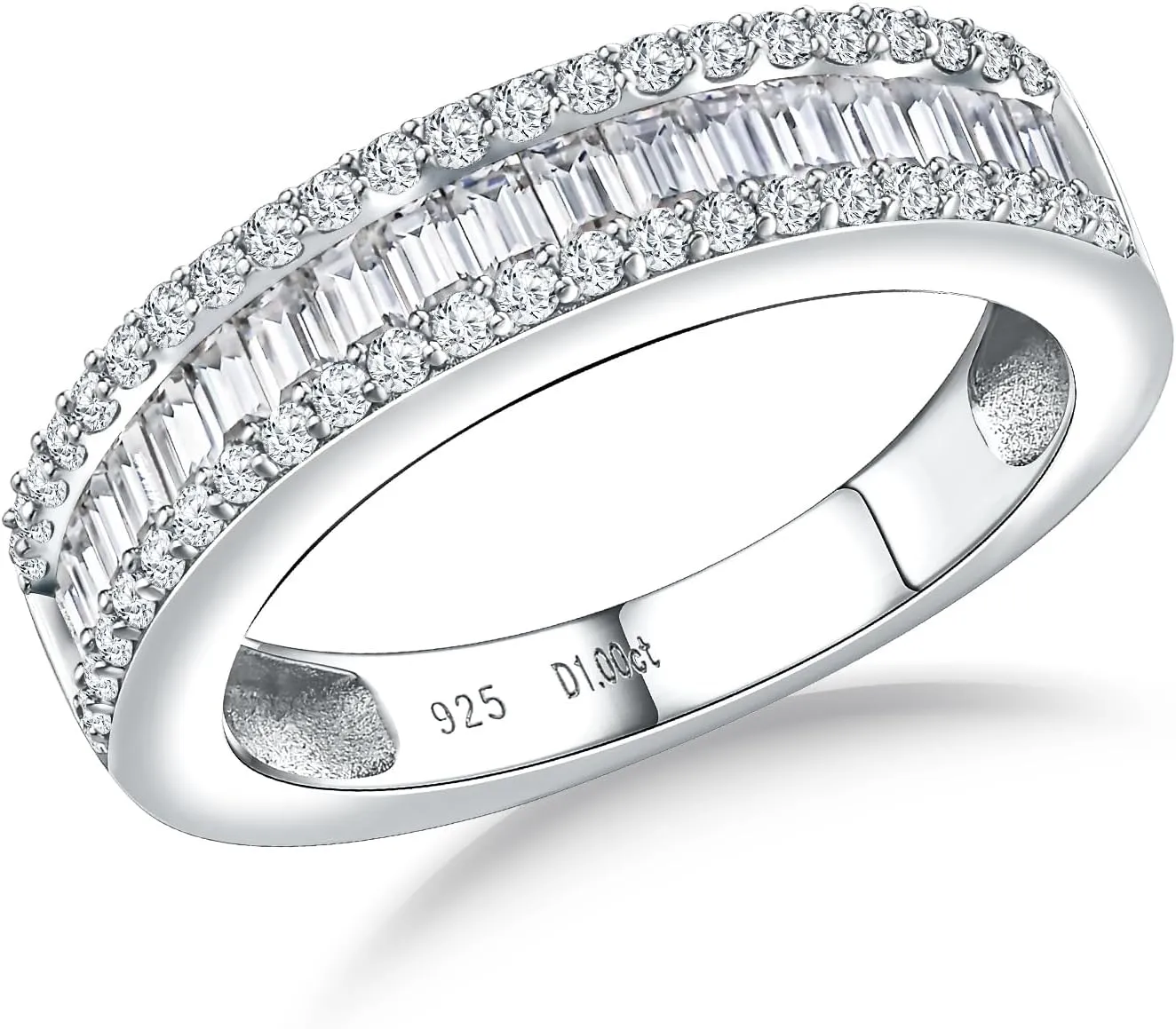 DAYBYDAY Emerald Cut Channel Set Moissanite Wedding Band 925 Sterling Silver 1 Carat Baguette Moissanite Eternity Band Rings for Women Men
