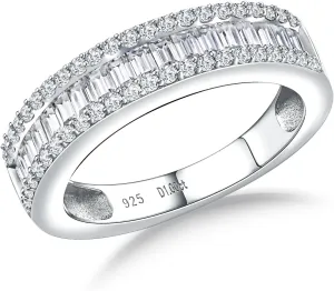 DAYBYDAY Emerald Cut Channel Set Moissanite Wedding Band 925 Sterling Silver 1 Carat Baguette Moissanite Eternity Band Rings for Women Men