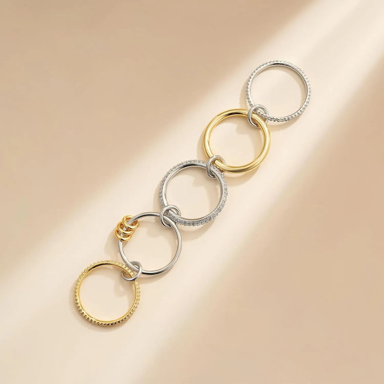 Dechooly Gold Stackable Rings for Women, 18K Gold Plated Cubic Zirconia Rings Spinelli Silver Gold Multi Ring Mixed Metals Stackable Ring Set for Women Non Tarnish