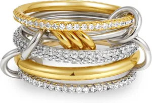 Dechooly Gold Stackable Rings for Women, 18K Gold Plated Cubic Zirconia Rings Spinelli Silver Gold Multi Ring Mixed Metals Stackable Ring Set for Women Non Tarnish