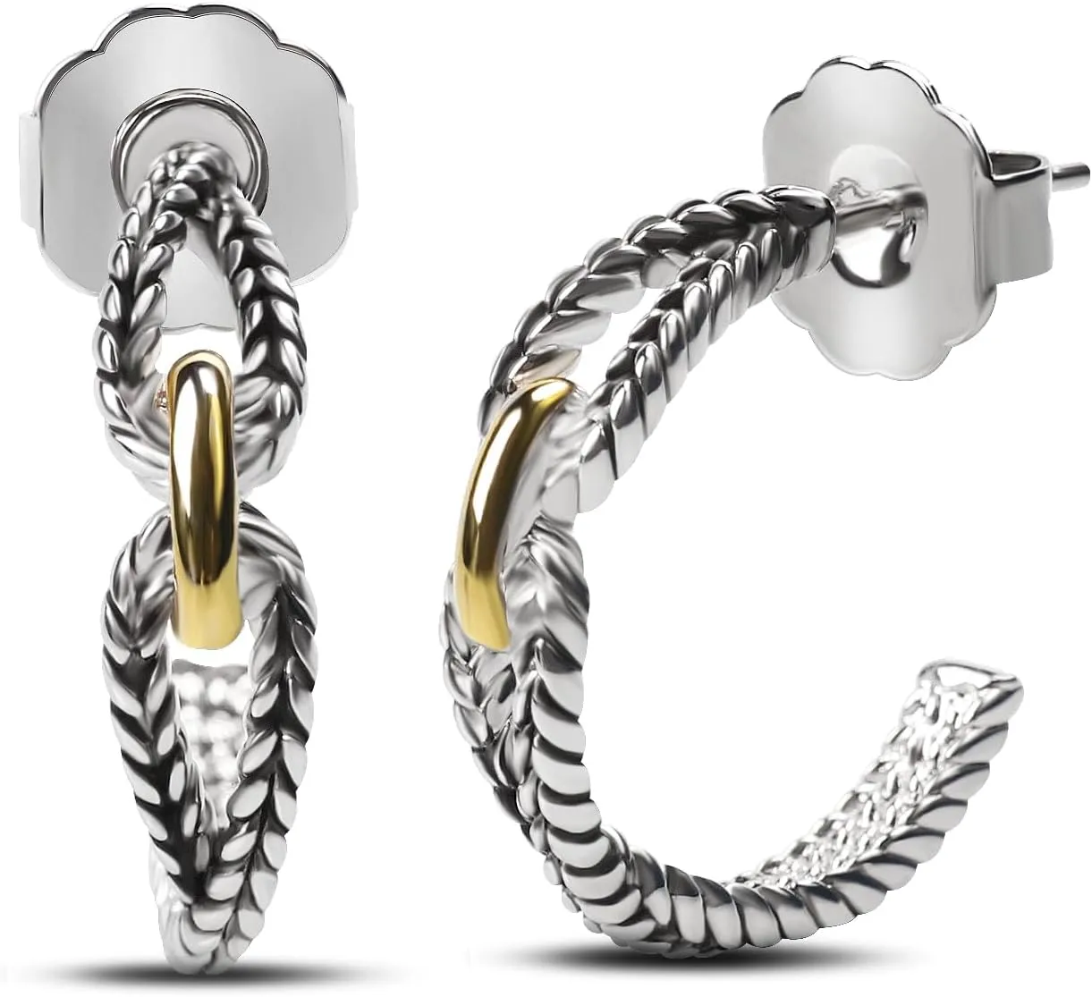 Designer Two Toned Eternity Hoop Earrings 18K Gold Plated Wheat Ear Hoop Earrings for Women Gift