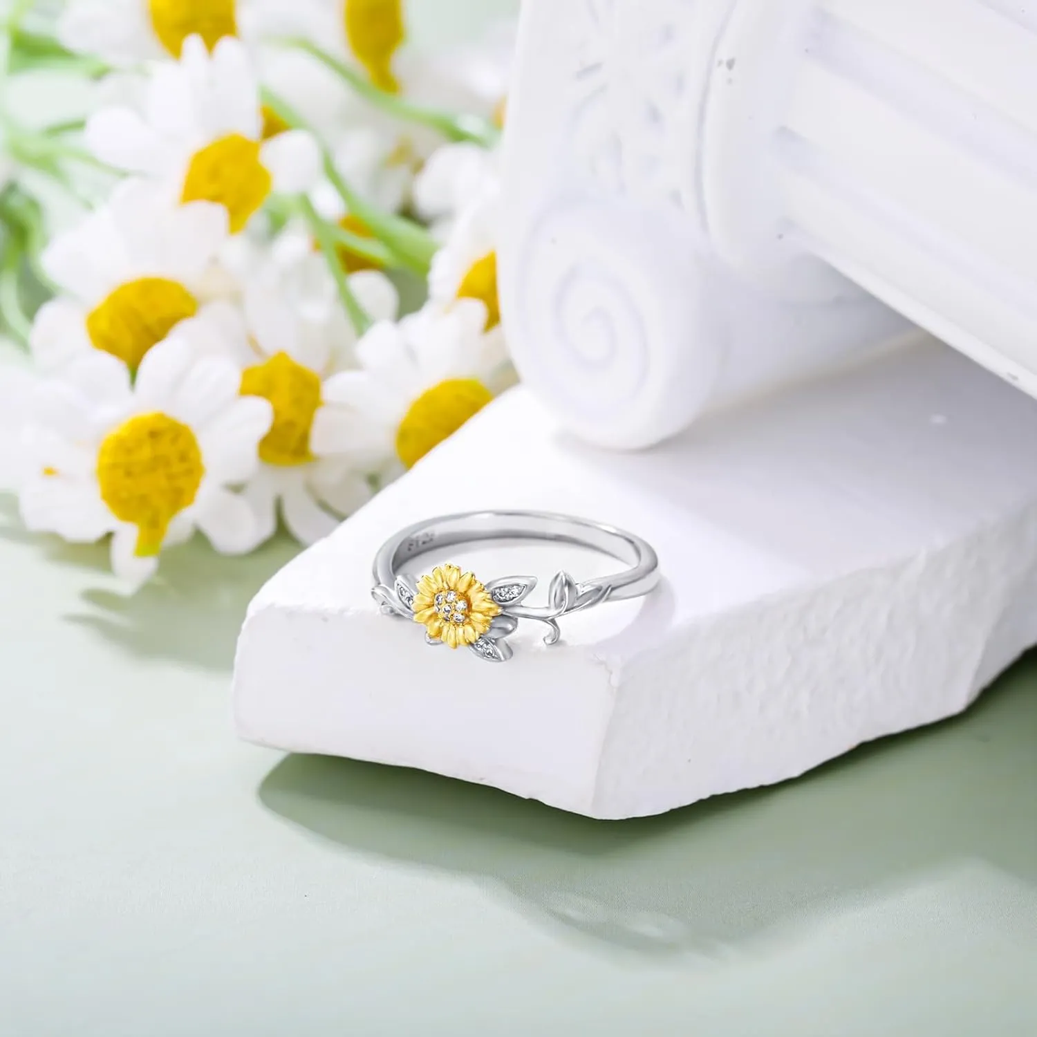 Diamond Sunflower Ring for Women 925 Sterling Silver Sunflower Band Ring with Lab Grown Diamond Jewelry Gifts