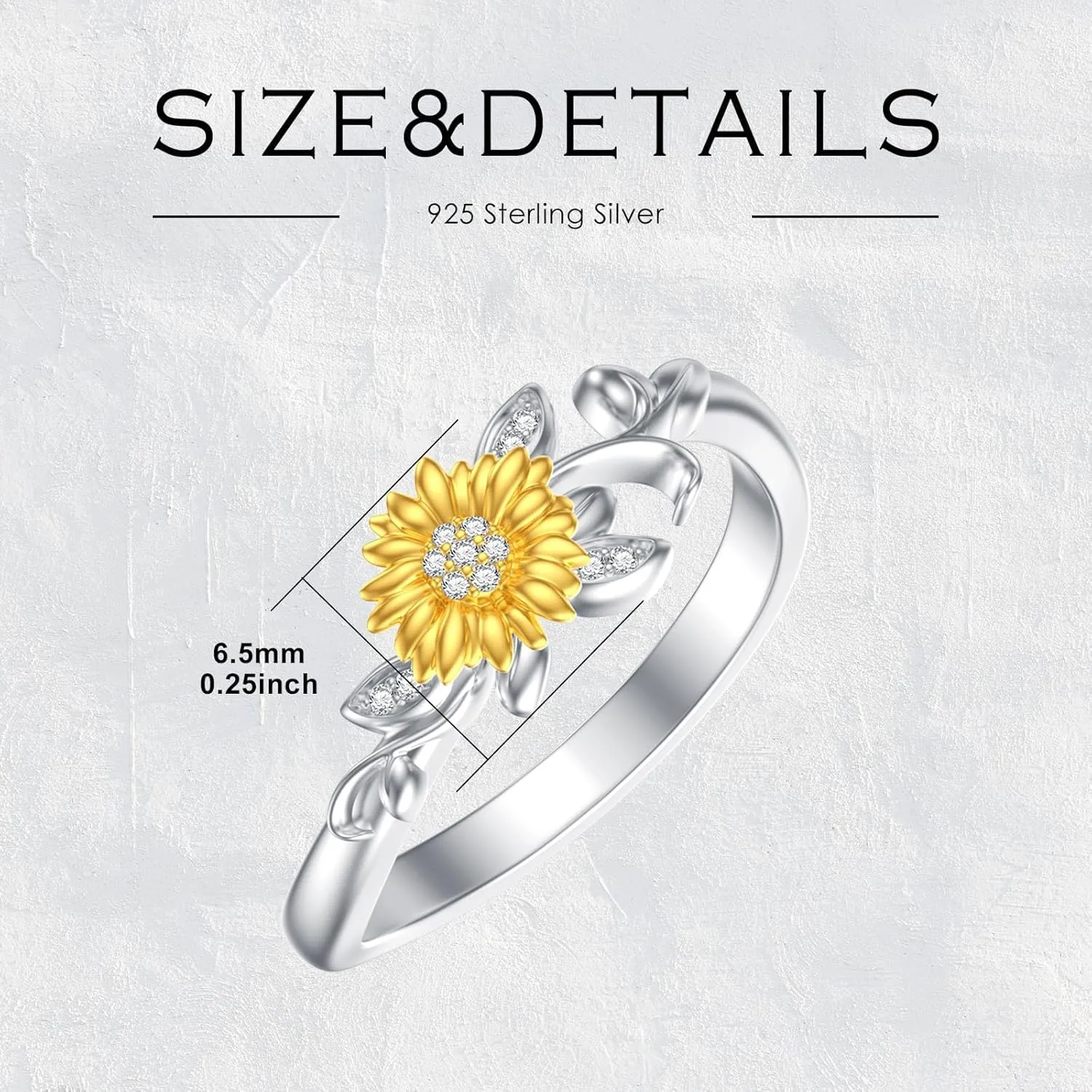 Diamond Sunflower Ring for Women 925 Sterling Silver Sunflower Band Ring with Lab Grown Diamond Jewelry Gifts