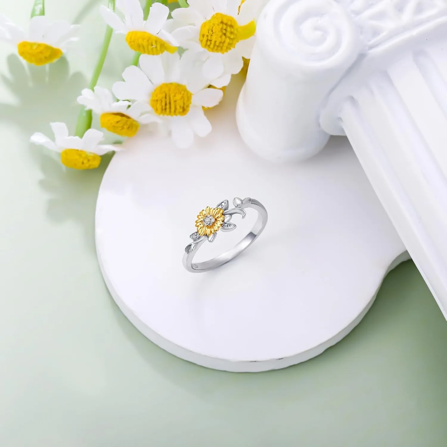 Diamond Sunflower Ring for Women 925 Sterling Silver Sunflower Band Ring with Lab Grown Diamond Jewelry Gifts