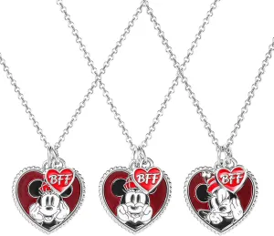 Disney Minnie Mouse BFF Necklace Set for 3 Official License, Friendship Necklaces with BFF Charm and Heart Pendant