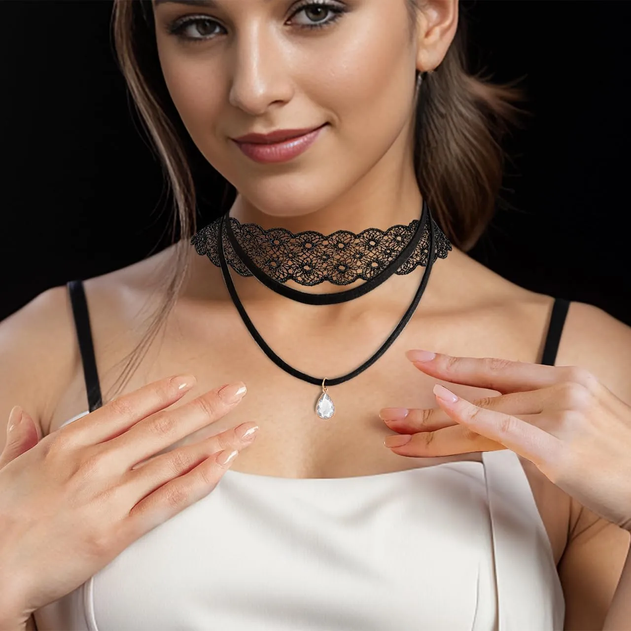 Eigso 6-10 Pcs Gothic Velvet Ribbon Chokers Necklaces for Women Men Gothic Tattoo Lace Adjustable Choker Set