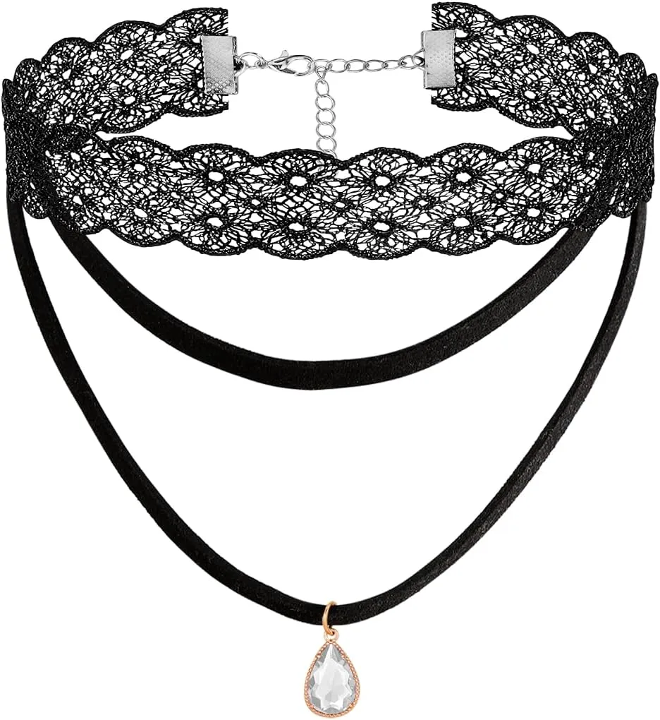 Eigso 6-10 Pcs Gothic Velvet Ribbon Chokers Necklaces for Women Men Gothic Tattoo Lace Adjustable Choker Set