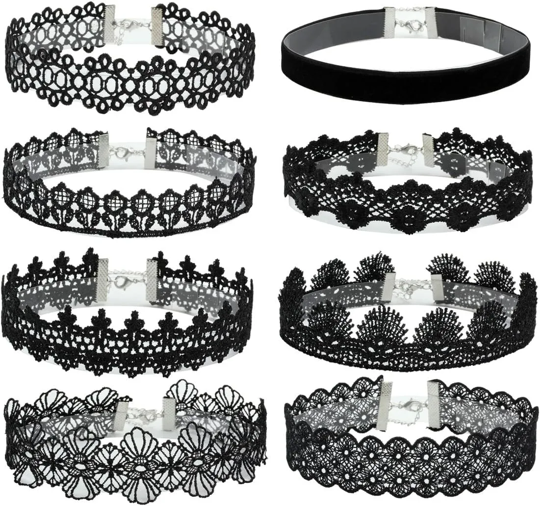 Eigso 6-10 Pcs Gothic Velvet Ribbon Chokers Necklaces for Women Men Gothic Tattoo Lace Adjustable Choker Set