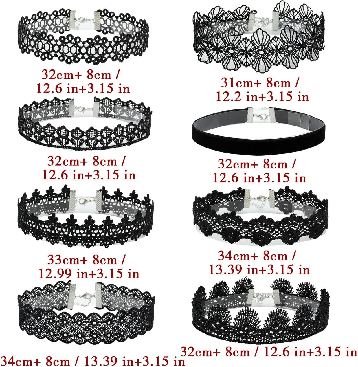 Eigso 6-10 Pcs Gothic Velvet Ribbon Chokers Necklaces for Women Men Gothic Tattoo Lace Adjustable Choker Set
