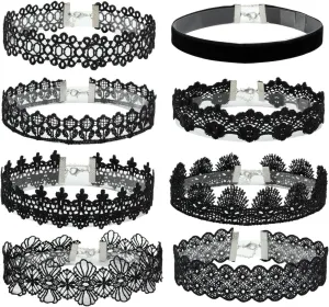 Eigso 6-10 Pcs Gothic Velvet Ribbon Chokers Necklaces for Women Men Gothic Tattoo Lace Adjustable Choker Set