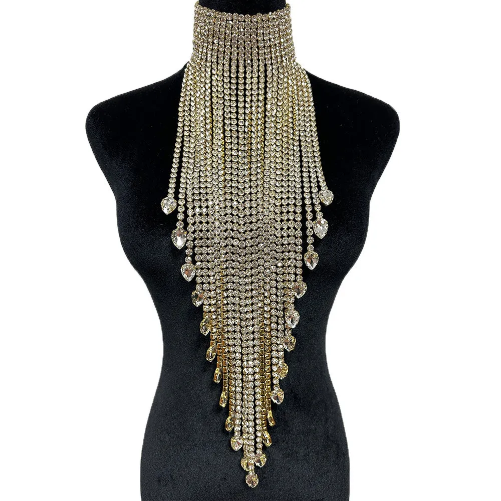 Elegant Long Tassel Hung down to Waist Women Necklaces with Rhinestones