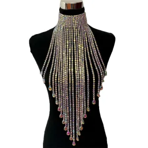 Elegant Long Tassel Hung down to Waist Women Necklaces with Rhinestones