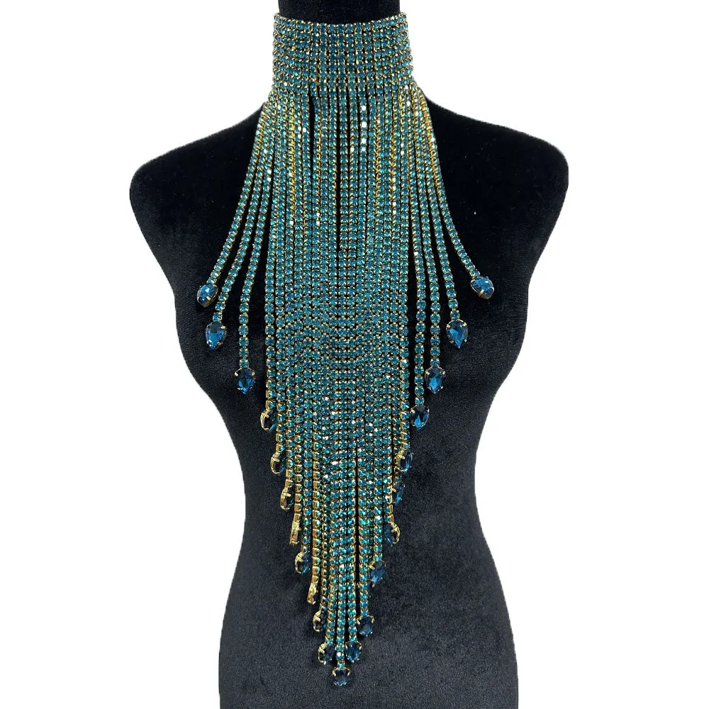 Elegant Long Tassel Hung down to Waist Women Necklaces with Rhinestones