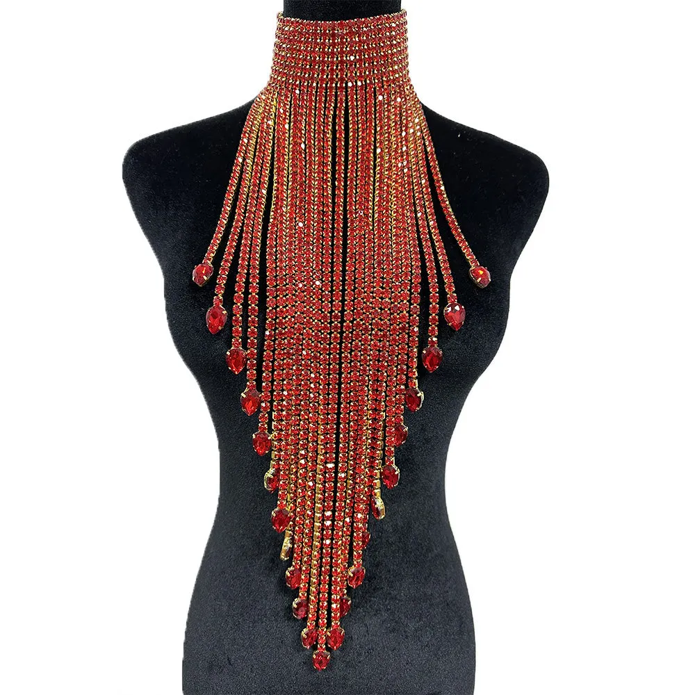 Elegant Long Tassel Hung down to Waist Women Necklaces with Rhinestones