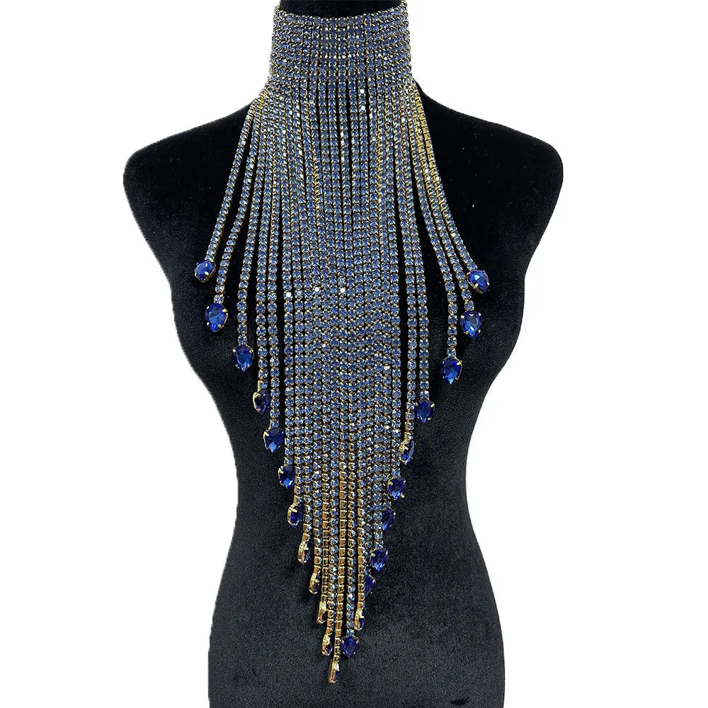 Elegant Long Tassel Hung down to Waist Women Necklaces with Rhinestones