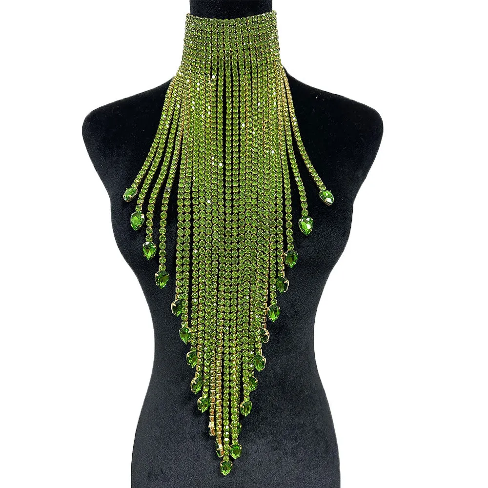 Elegant Long Tassel Hung down to Waist Women Necklaces with Rhinestones