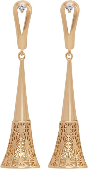 Elegant Women's 18K Gold Plated Dangle Trumpet Earrings 50mm Length Fashion Statement Jewelry