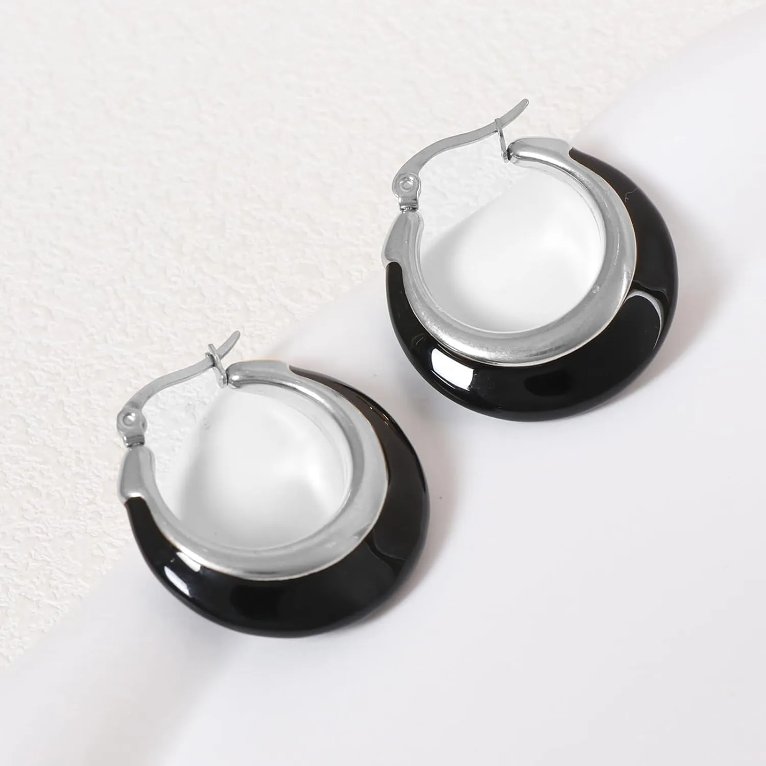 Enamel Hoop Earrings for Women Colorful Enamel Chunky Hoop Earrings 18K Gold Plated Stainless Steel Enamel Earrings Jewelry Gift for Girlfriend Wife