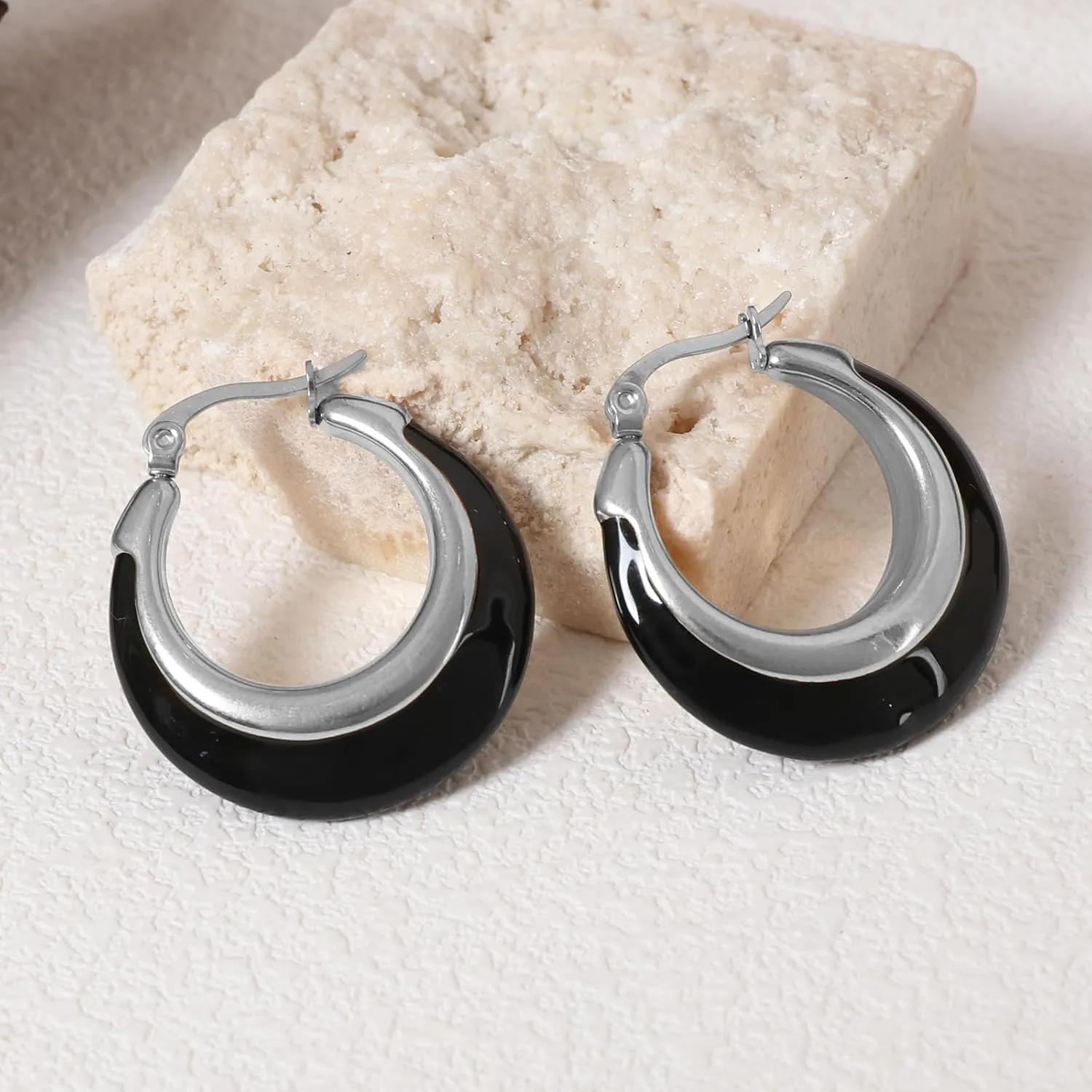 Enamel Hoop Earrings for Women Colorful Enamel Chunky Hoop Earrings 18K Gold Plated Stainless Steel Enamel Earrings Jewelry Gift for Girlfriend Wife