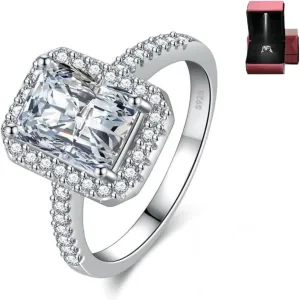 Engagement Rings for Women Wedding Promise Ring - 1.5 CT D Color VVS1 Crushed Ice Diamond Square Rings for Women, S925 Sterling Silver Rings 18K Gold Plated Women's Wedding Rings for Her, Diamond Ring