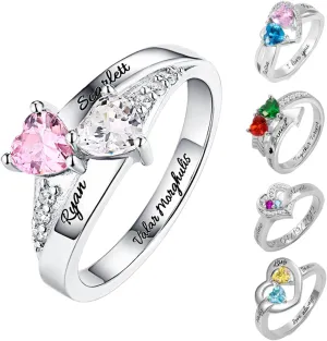 Engraved Promise Rings for Her Custom Two Birthstone Engagement Rings for Women Personalized Promise Rings for Women 2 Birthstone Wedding Rings for Women Heart Shaped Promise Ring Engraved Ring
