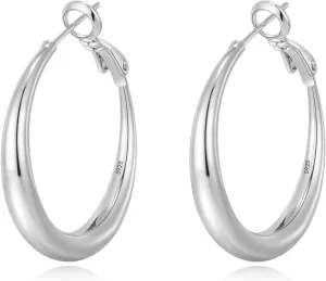 EXGOX Sterling Silver Hoop Earrings - Hypoallergenic, Lightweight, Chunky, 14K Real Gold Plated, Big Large Hoops for Women