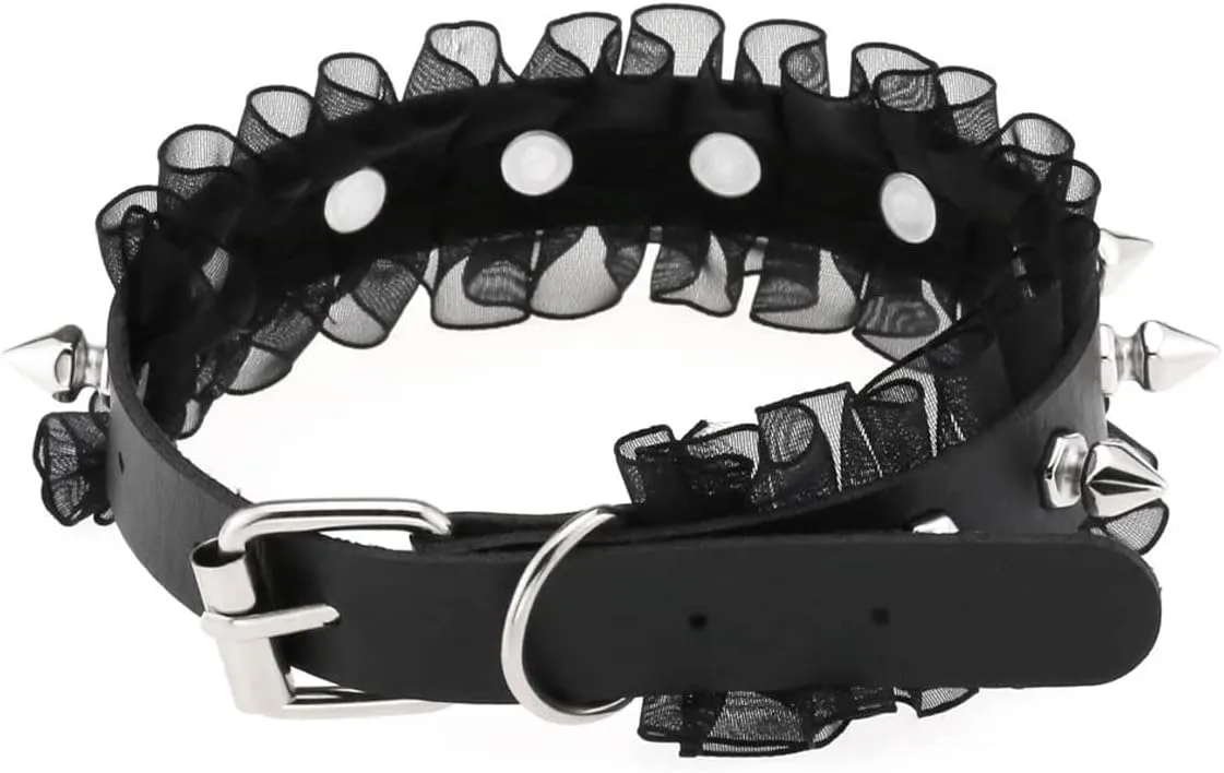 eYLun Women Goth Leather Choker, Lace Spike Rivet Punk Adjustable Collar Necklaces